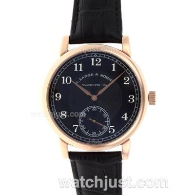 A.Lange & Sohne Classic Manual Winding Rose Gold Case with Black Dial-Leather Strap