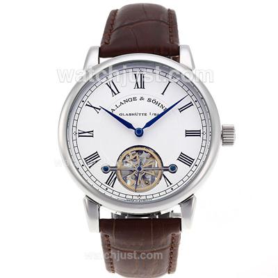 A.Lange & Sohne Classic Tourbillon Manual Winding Roman Markers with White Dial-Leather Strap