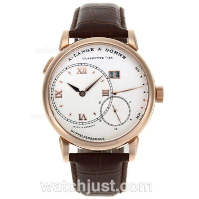 A.Lange & Sohne Lange 1 Automatic Rose Gold Case with White Dial-Leather Strap