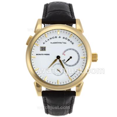 A.Lange & Sohne Lange 1 Working Power Reserve Automatic Gold Case with White Dial-Leather Strap