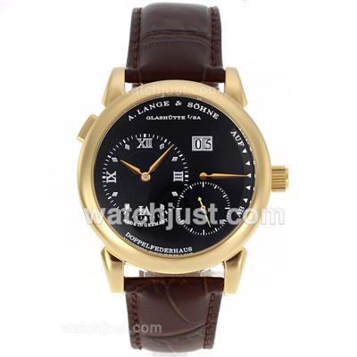 A.Lange & Sohne Lange Automatic Gold Case with Black Dial-Leather Strap