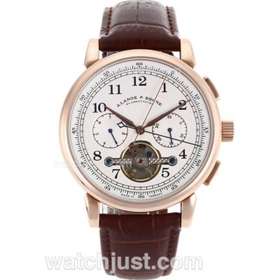 A.Lange & Sohne Lange Tourbillon Automatic Rose Gold Case with White Dial-Leather Strap
