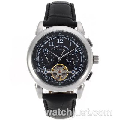 A.Lange & Sohne Lange Tourbillon Automatic with Black Dial-Leather Strap