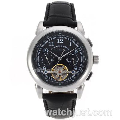 A.Lange & Sohne Lange Tourbillon Automatic with Black Dial-Leather Strap