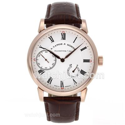 A.Lange & Sohne Richard Lange Working Power Reserve Manual Winding Rose Gold Case with White Dial-Leather Strap