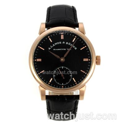 A.Lange & Sohne Saxonia Unitas 6497 Movement Rose Gold Case with Black Dial-Same Chassis as ETA Version