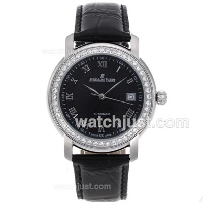 Audemars Piguet Jules Audemars Automatic Diamond Bezel with Black Dial-Leather Strap