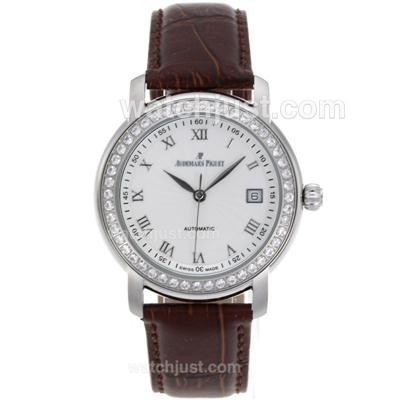 Audemars Piguet Jules Audemars Automatic Diamond Bezel with White Dial-Leather Strap