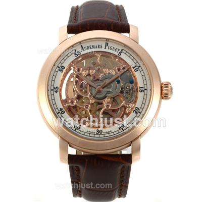 Audemars Piguet Jules Audemars Automatic Rose Gold Case with Skeleton Dial-Leather Strap