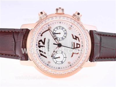 Audemars Piguet Jules Audemars Globe Chronograph Swiss Valjoux 7750 Movement With Diamond Bezel-White Dial