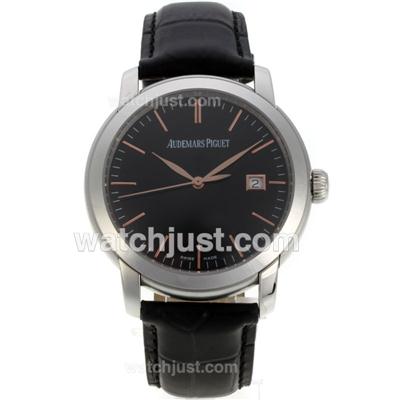 Audemars Piguet Jules Audemars Swiss ETA 2824 Movement with Black Dial-Leather Strap