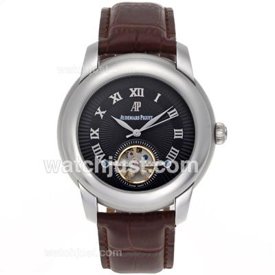 Audemars Piguet Jules Audemars Tourbillon Automatic Roman Markers with Black Dial-Leather Strap