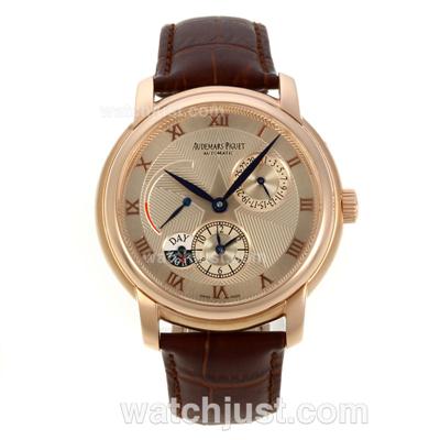 Audemars Piguet Jules Audemars Working Power Reserve Automatic Rose Gold Case with Golden Dial-18 Plated Gold Movement