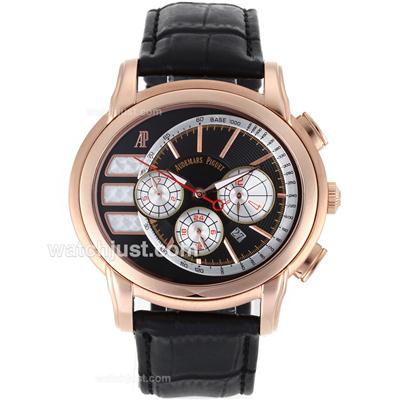 Audemars Piguet Millenary Automatic Rose Gold Case with Black Dial-Leather Strap