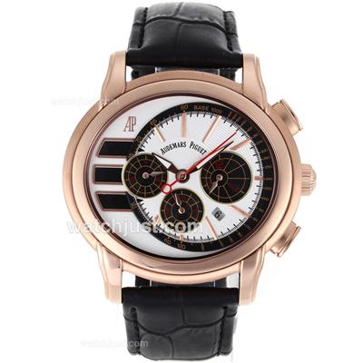 Audemars Piguet Millenary Automatic Rose Gold Case with White Dial-Leather Strap