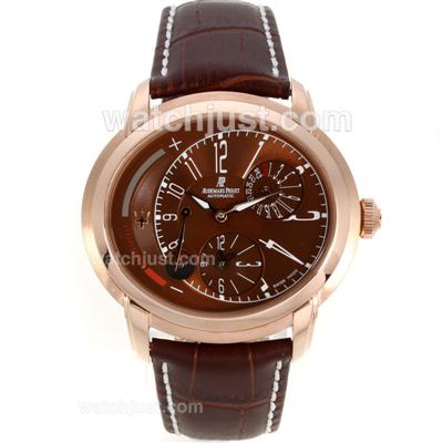 Audemars Piguet Millenary Maserati Working Power Reserve Two Time Zone Automatic Rose Gold Case with Brown Dial-Leather Strap