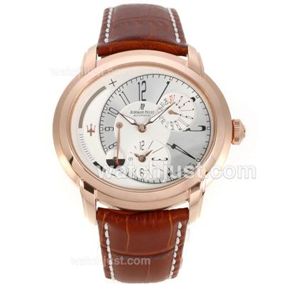Audemars Piguet Millenary Maserati Working Power Reserve Two Time Zone Automatic Rose Gold Case with White Dial-Leather Strap