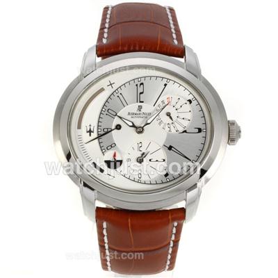 Audemars Piguet Millenary Maserati Working Power Reserve Two Time Zone Automatic with White Dial-Brown Leather Strap