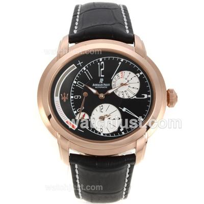 Audemars Piguet Millenary Working Power Reserve Two Time Zone Automatic Rose Gold Case with Black Dial-Leather Strap
