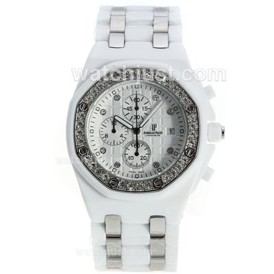 Audemars Piguet Royal Oak 30th Anniversary Working Chronograph White Ceramic Diamond Bezel with White Dial