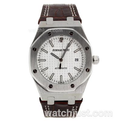 Audemars Piguet Royal Oak Automatic with White Dial-Leather Strap