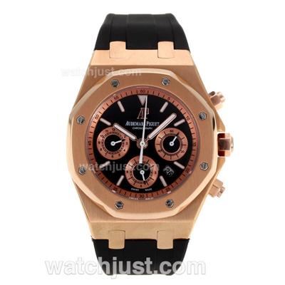 Audemars Piguet Royal Oak Chronograph Swiss Valjoux 7750 Movement Rose Gold Case with Black Checkered Dial-Rubber Strap