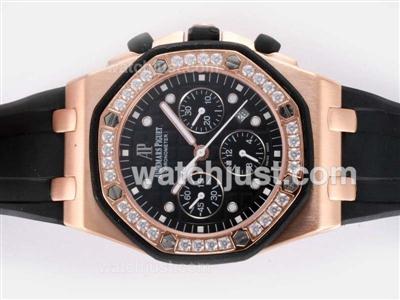 Audemars Piguet Royal Oak Chronograph Swiss Valjoux 7750 Movement Rose Gold Case with Black Dial