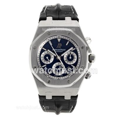 Audemars Piguet Royal Oak Chronograph Swiss Valjoux 7750 Movement with Blue Checkered Dial-Leather Strap