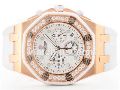 Audemars Piguet Royal Oak Lady Alinghi Working Chronograph Rose Gold Case with White Strap