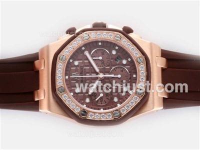 Audemars Piguet Royal Oak Limited Edition Swiss Valjoux 7750 Movement Rose Gold Case with Brown Checkered Dial