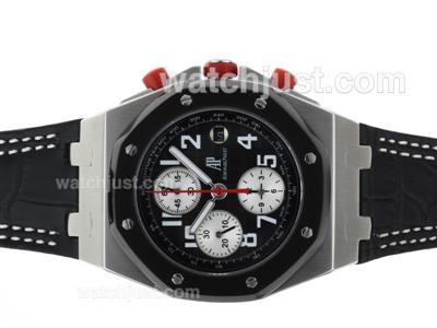 Audemars Piguet Royal Oak Offshore Chrono Swiss Valjoux 7750 Movement PVD Bezel with Black Dial-Leather Strap