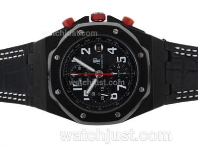 Audemars Piguet Royal Oak Offshore Chrono Swiss Valjoux 7750 Movement PVD Case with Black Dial-Leather Strap