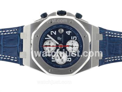 Audemars Piguet Royal Oak Offshore Chrono Swiss Valjoux 7750 Movement with Blue Dial-Leather Strap