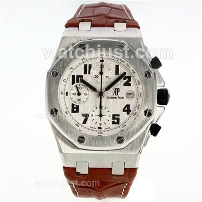 Audemars Piguet Royal Oak Offshore Chrono Swiss Valjoux 7750 Movement with White Checkered Dial-Brown Leather Strap