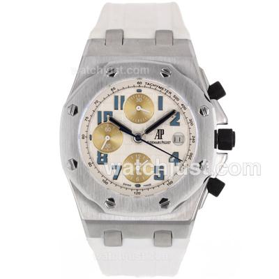 Audemars Piguet Royal Oak Offshore Chrono Swiss Valjoux 7750 Movement with White Checkered Dial-White Rubber Strap