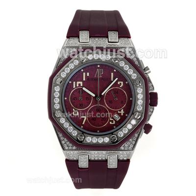 Audemars Piguet Royal Oak Offshore Working Chrono Diamond Case and Bezel with Purple Dial-Purple Rubber Strap