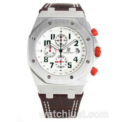 Audemars Piguet Royal Oak Offshore Working Chronograph Green Markers with White Dial-Leather Strap