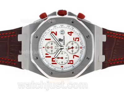 Audemars Piguet Royal Oak Offshore Working Chronograph Red Markers with White Dial-Leather Strap