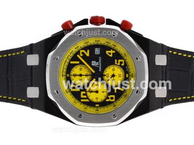 Audemars Piguet Royal Oak Offshore Working Chronograph Yellow Markers with Black Dial-Leather Strap