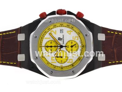 Audemars Piguet Royal Oak Offshore Working Chronograph Yellow Markers with White Dial-Leather Strap