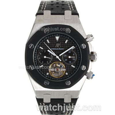 Audemars Piguet Royal Oak Tourbillon Automatic PVD Bezel Stick Markers with Black Dial-Leather Strap