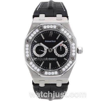 Audemars Piguet Ruben Barrichello Chrono Swiss Valjoux 7750 Movement Diamond Bezel with Black Checkered Dial-Leather Stra