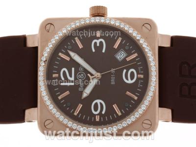 Bell & Ross BR 01-92 Rose Gold Case Diamond Bezel with Brown Dial-Rose Gold Markers 38x38mm