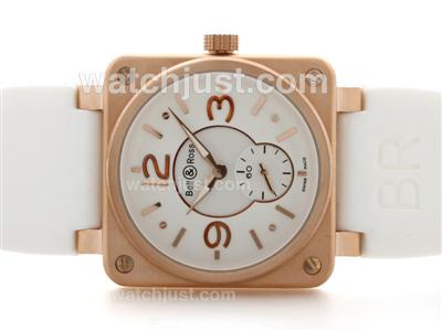 Bell & Ross BR01 Rose Gold Case with White Dial -White Rubber Strap-38X38MM