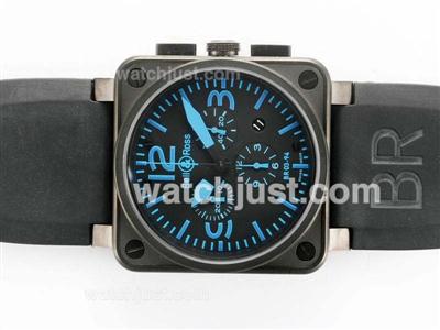 Bell & Ross BR 03-94 Chronograph Swiss ETA Movement PVD Casing with Blue Marking-Rubber Strap 42x42mm