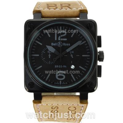 Bell & Ross BR03-94 Working Chronograph PVD Case Gray Markers with Black Dial-Leather Strap