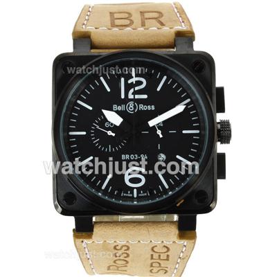Bell & Ross BR03-94 Working Chronograph PVD Case White Markers with Black Dial-Leather Strap