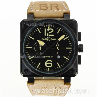 Bell & Ross BR03-94 Working Chronograph PVD Case Yellow Markers with Black Dial-Leather Strap