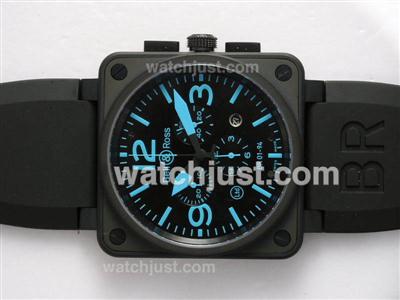 Bell & Ross BR 01-94 Chronograph Swiss ETA Movement PVD Casing with Blue Marking-Rubber Strap 46x46mm
