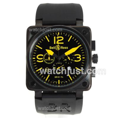 Bell & Ross BR01-94 Working Chronograph PVD Case with Yellow Markers-Rubber Strap